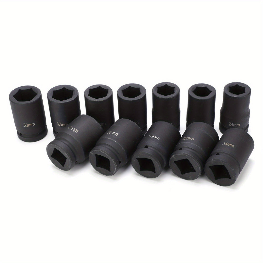 12pcs 1 Inch Drive Deep Impact Socket Set, 24-41mm, Durable Other Metal Construction, Professional Quality Hand Tools for Automotive and Home Maintenance
