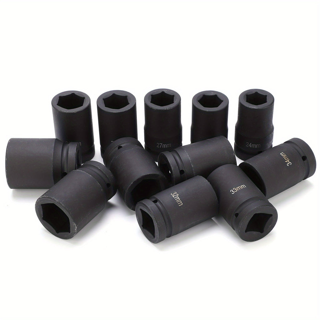 12pcs 1 Inch Drive Deep Impact Socket Set, 24-41mm, Durable Other Metal Construction, Professional Quality Hand Tools for Automotive and Home Maintenance