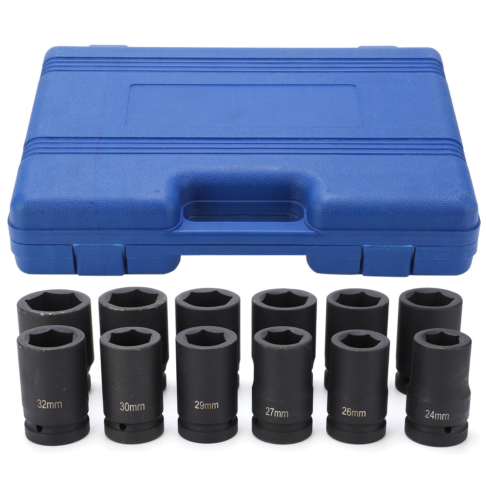 12pcs 1 Inch Drive Deep Impact Socket Set, 24-41mm, Durable Other Metal Construction, Professional Quality Hand Tools for Automotive and Home Maintenance