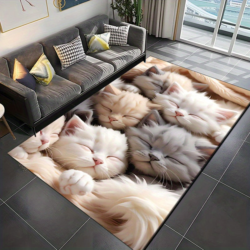 800g/m2 Crystal Velvet Sleeping Kitten Printed Area Rug Carpet for Bedroom Living Room Home Decor Rugs Mat Non Slip Mat Rug for Bedside