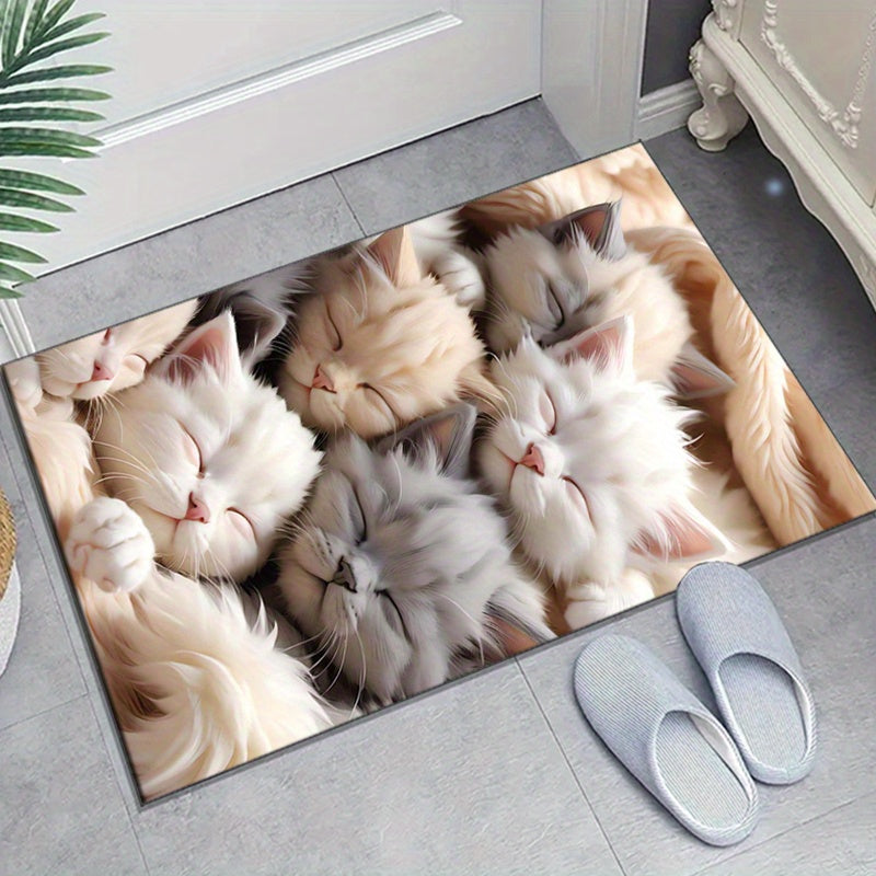 800g/m2 Crystal Velvet Sleeping Kitten Printed Area Rug Carpet for Bedroom Living Room Home Decor Rugs Mat Non Slip Mat Rug for Bedside