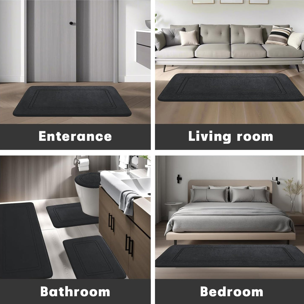 [3pcs Soft Non Slip Bath Mat] 3pcs Memory Foam Bath Mat, Bathroom Rugs Sets, Non Slip Bath Mats for Bathroom, Super Soft And Water Absorbent Bath Rug Set, Machine Washable U Shape Toilet Mats Set
