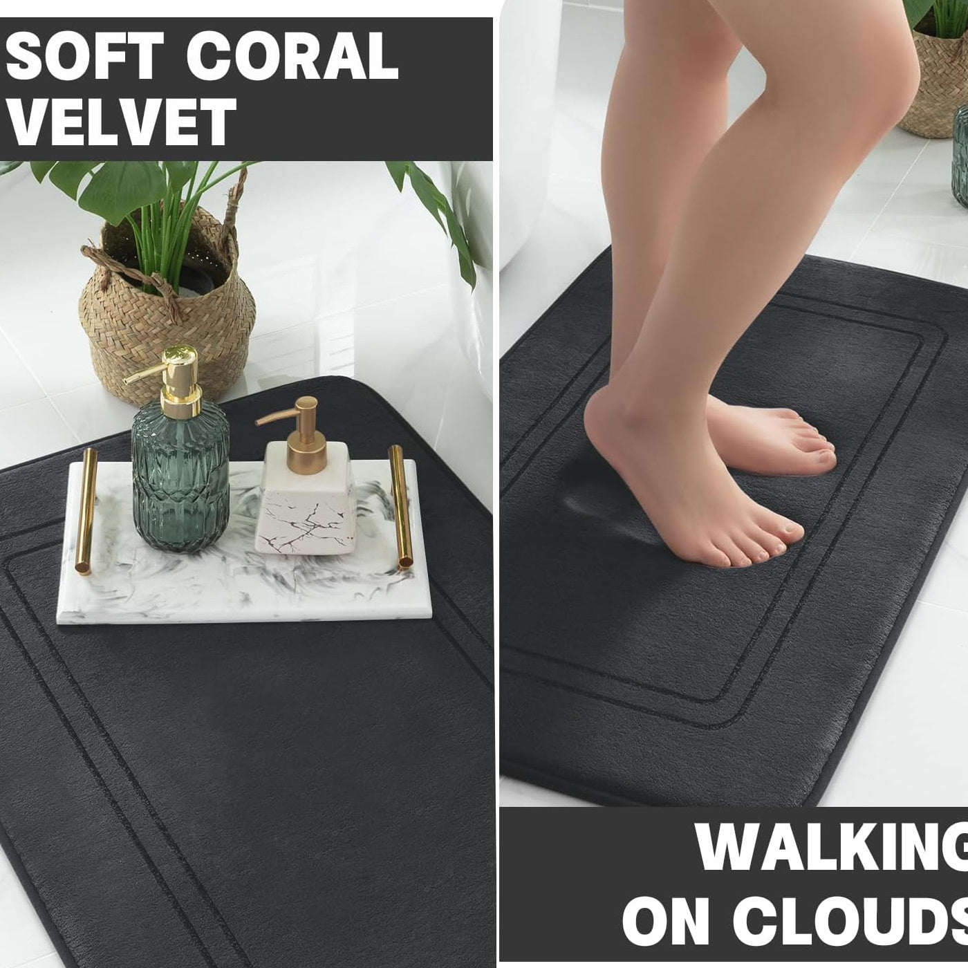 [3pcs Soft Non Slip Bath Mat] 3pcs Memory Foam Bath Mat, Bathroom Rugs Sets, Non Slip Bath Mats for Bathroom, Super Soft And Water Absorbent Bath Rug Set, Machine Washable U Shape Toilet Mats Set