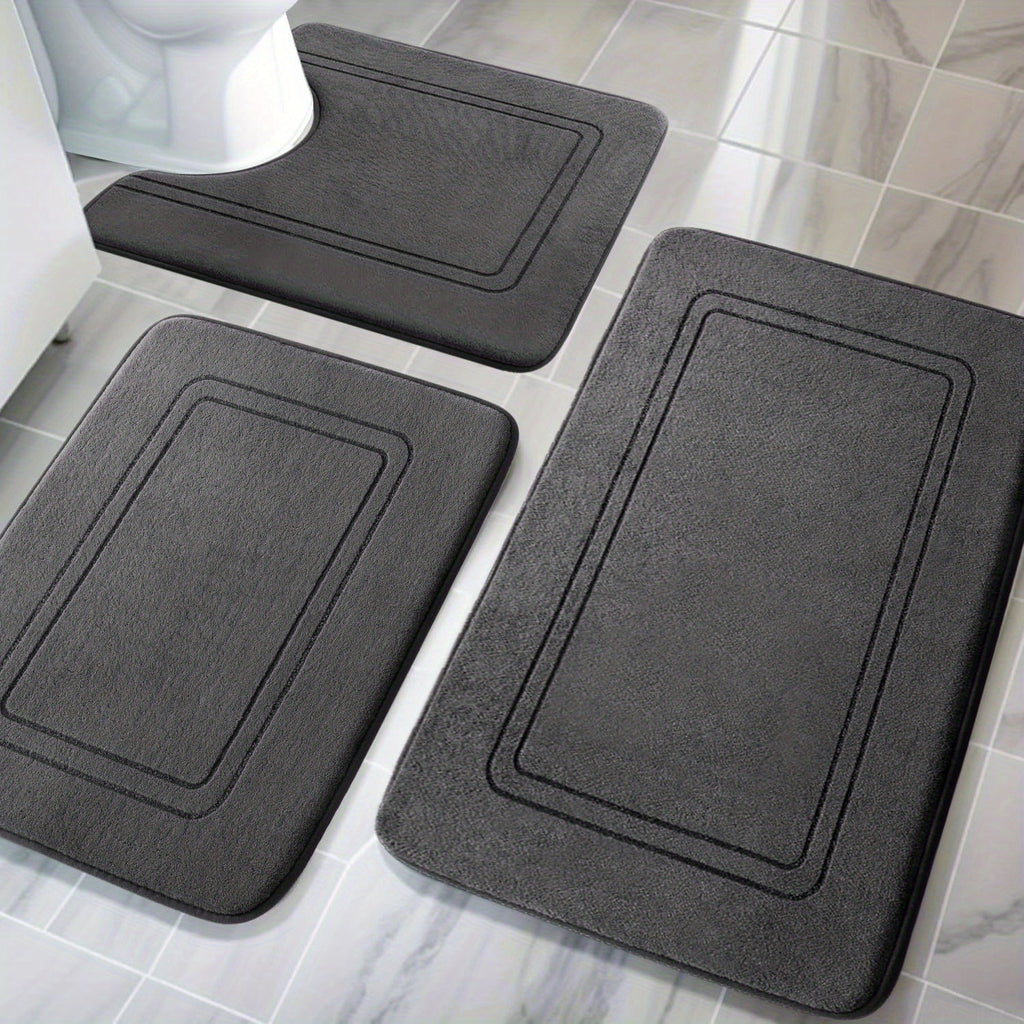 [3pcs Soft Non Slip Bath Mat] 3pcs Memory Foam Bath Mat, Bathroom Rugs Sets, Non Slip Bath Mats for Bathroom, Super Soft And Water Absorbent Bath Rug Set, Machine Washable U Shape Toilet Mats Set