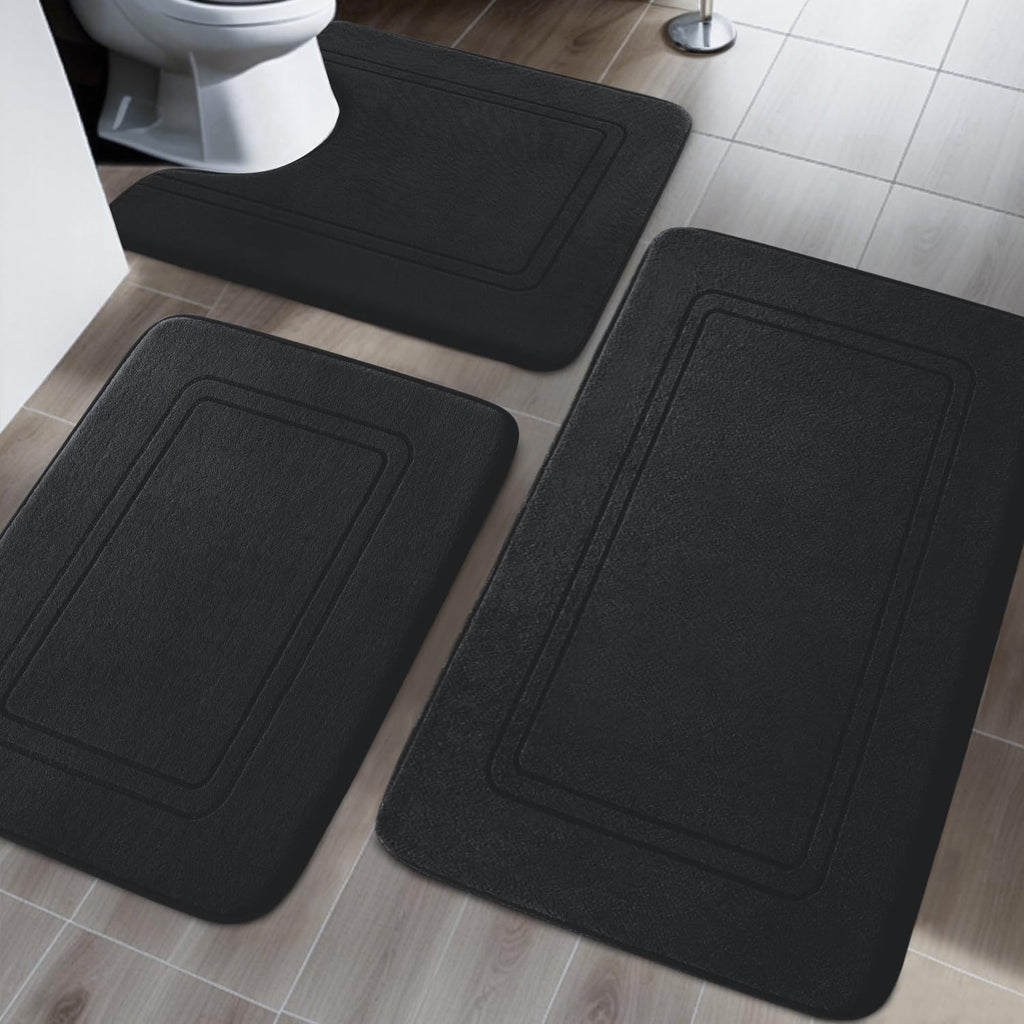 [3pcs Soft Non Slip Bath Mat] 3pcs Memory Foam Bath Mat, Bathroom Rugs Sets, Non Slip Bath Mats for Bathroom, Super Soft And Water Absorbent Bath Rug Set, Machine Washable U Shape Toilet Mats Set