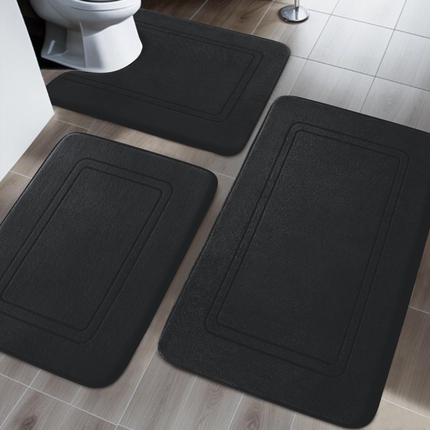 [3pcs Soft Non Slip Bath Mat] 3pcs Memory Foam Bath Mat, Bathroom Rugs Sets, Non Slip Bath Mats for Bathroom, Super Soft And Water Absorbent Bath Rug Set, Machine Washable U Shape Toilet Mats Set
