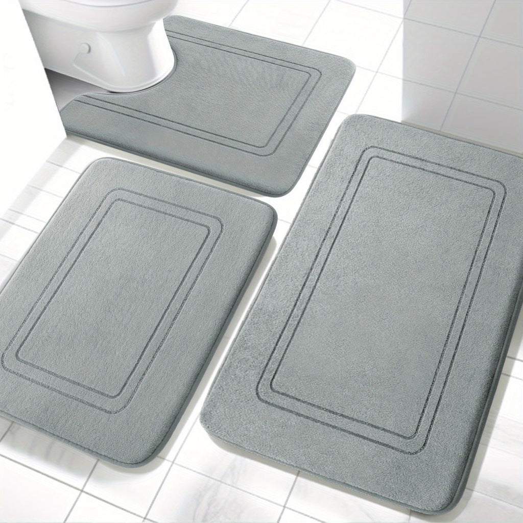 [3pcs Soft Non Slip Bath Mat] 3pcs Memory Foam Bath Mat, Bathroom Rugs Sets, Non Slip Bath Mats for Bathroom, Super Soft And Water Absorbent Bath Rug Set, Machine Washable U Shape Toilet Mats Set