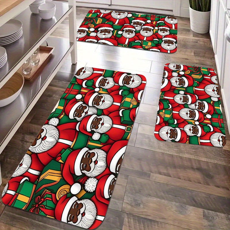 African American Christmas Carpet Set 2/3pcs - Farmhouse Style, Thick Anti-Fatigue & Slip Flannel Mats for Kitchen, Bedroom, Living Room, Dining Area - Easy Clean, Stain & Water Resistant Runner Rugs, Christmas Decor