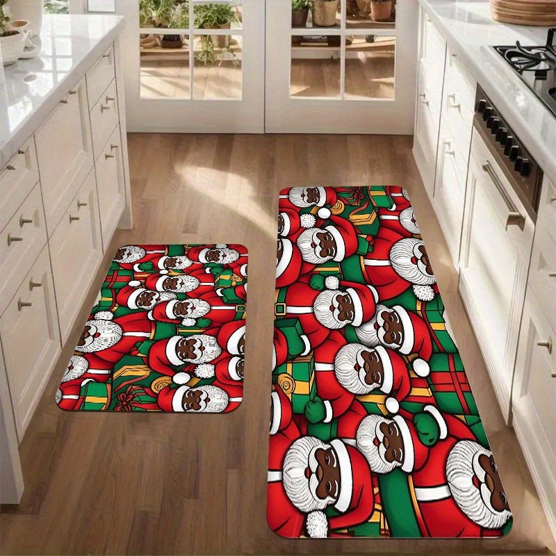 African American Christmas Carpet Set 2/3pcs - Farmhouse Style, Thick Anti-Fatigue & Slip Flannel Mats for Kitchen, Bedroom, Living Room, Dining Area - Easy Clean, Stain & Water Resistant Runner Rugs, Christmas Decor