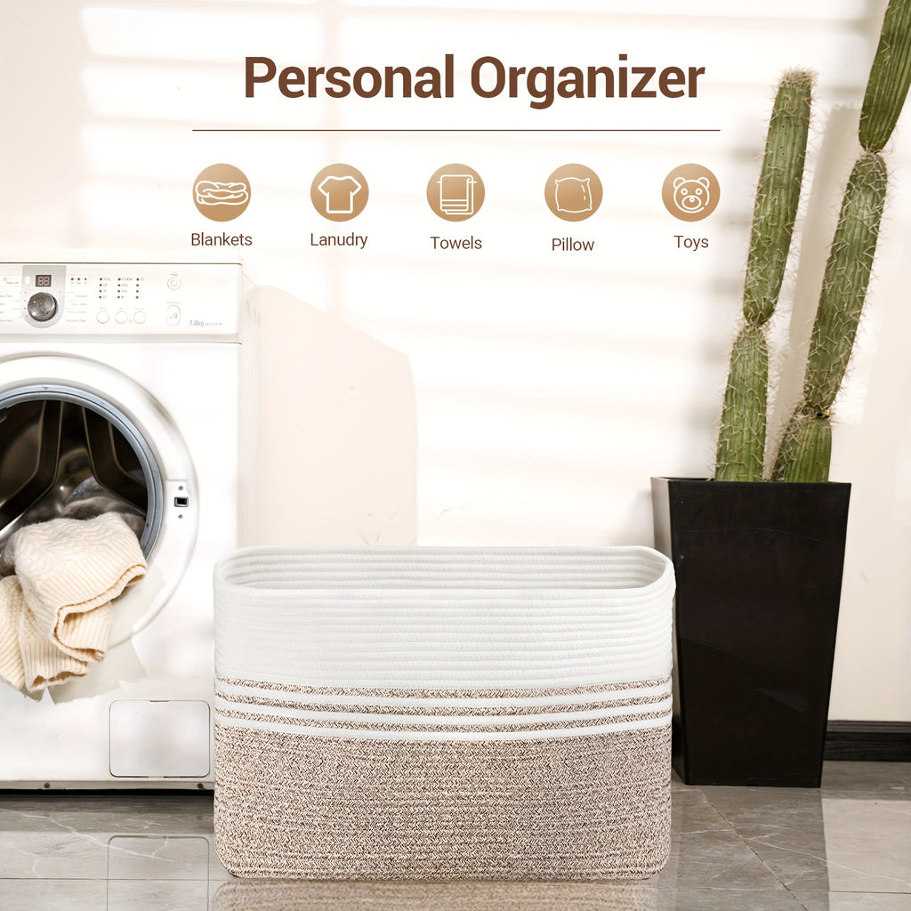 Sowyem Large Blanket Basket, Woven Basket For Storage Rectangle Dirty Clothes Basket For Laundry