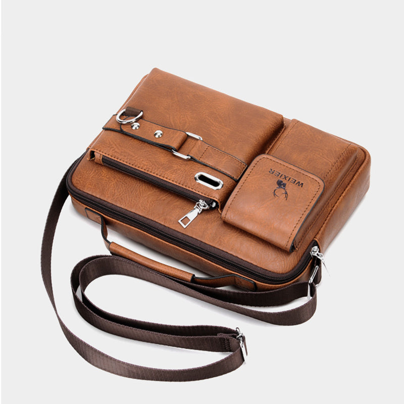 WEIXIER Men's Business Crossbody Bag with Adjustable Strap, Golden-Tone Hardware