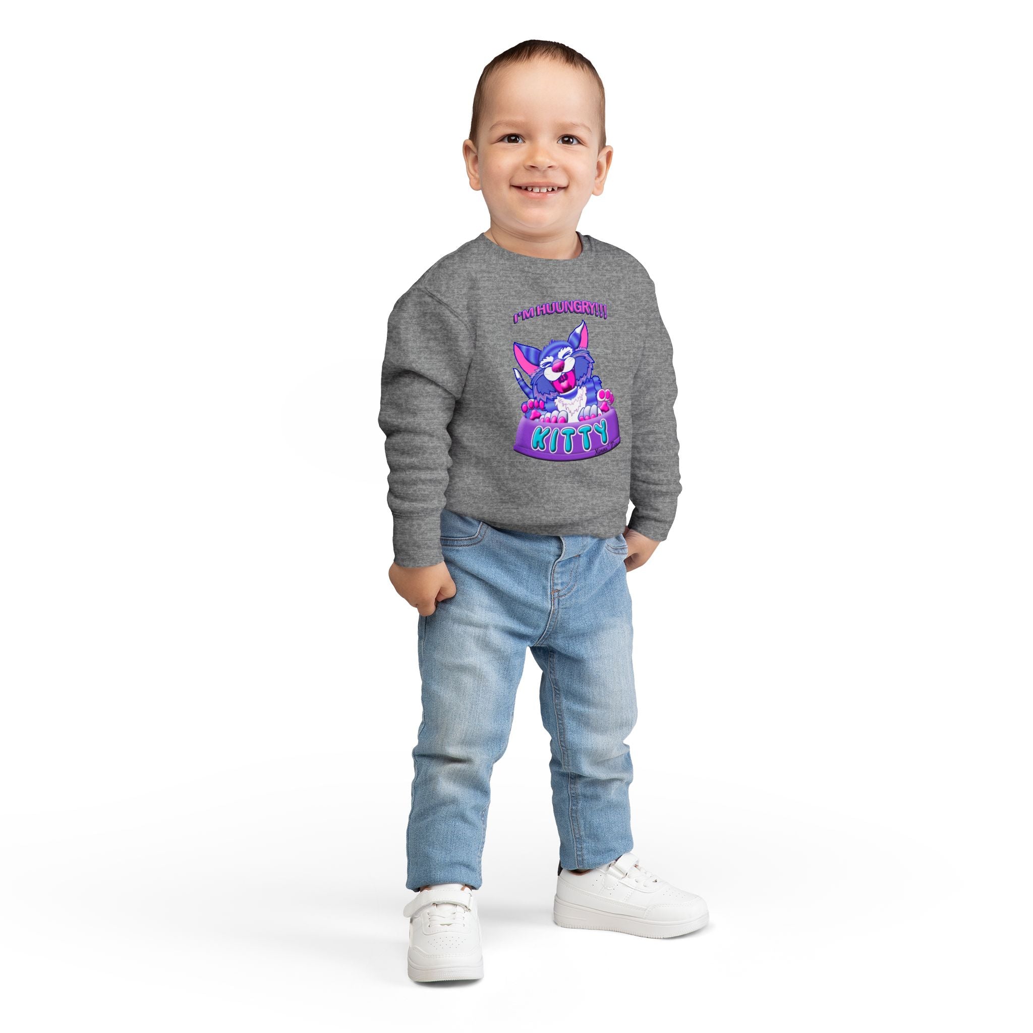 Toddler Sweatshirt — Cute 'I'M HUUUNGRY!!' Kitty Graphic Pullover