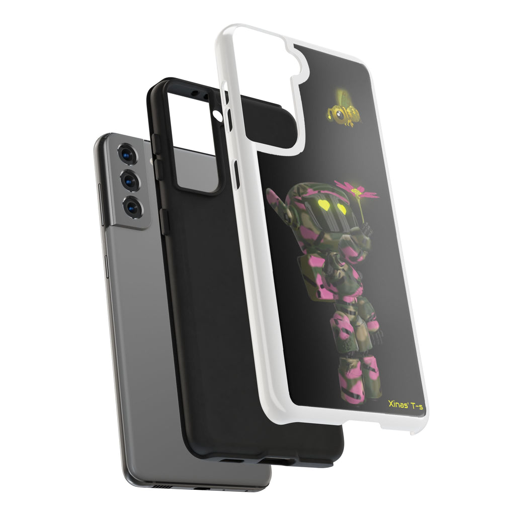 Phone Case — Cute Camouflage Robot Gurl with Flower & Bee Protective Tough Case