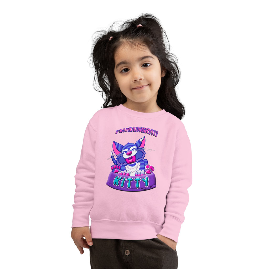 Toddler Sweatshirt — Cute 'I'M HUUUNGRY!!' Kitty Graphic Pullover