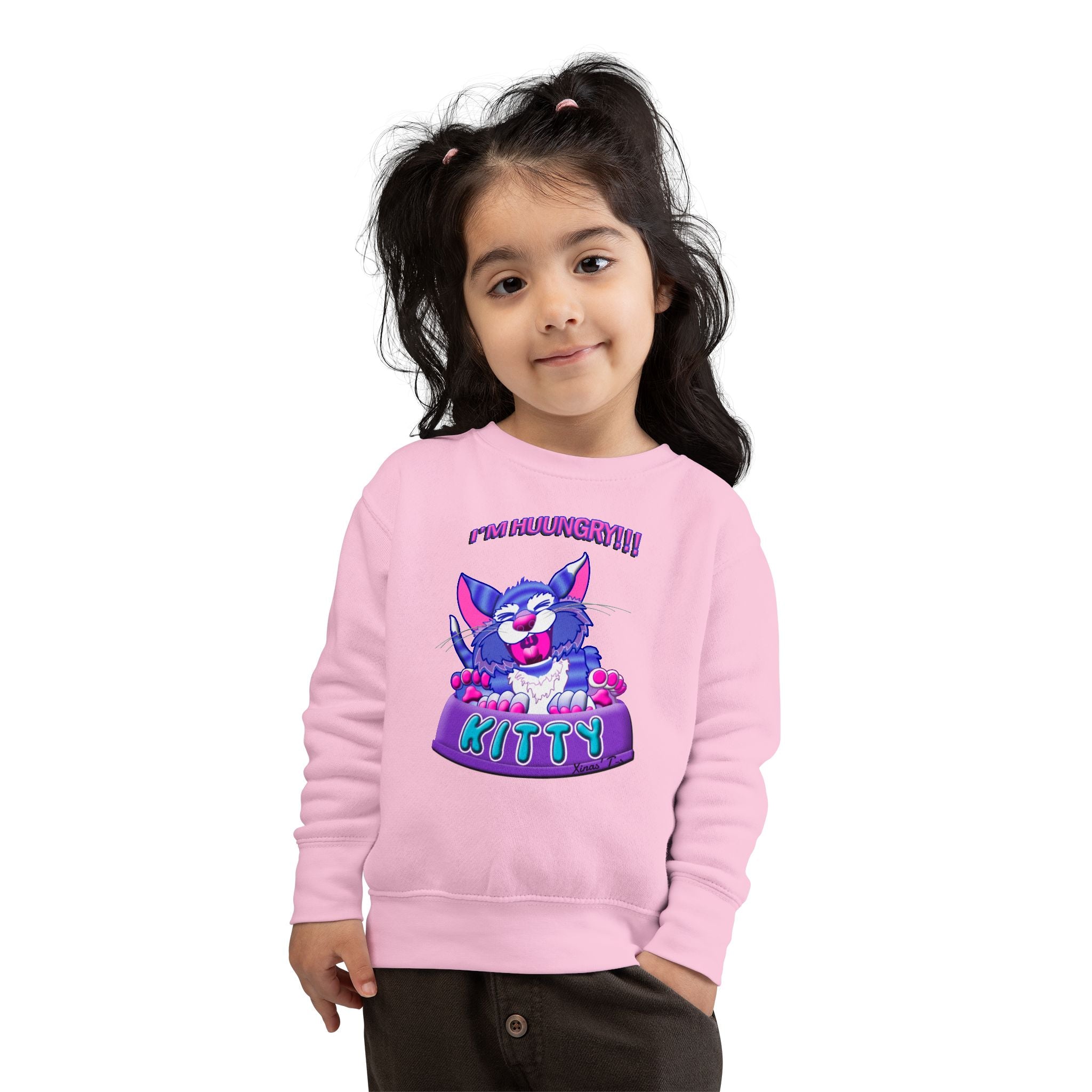 Toddler Sweatshirt — Cute 'I'M HUUUNGRY!!' Kitty Graphic Pullover