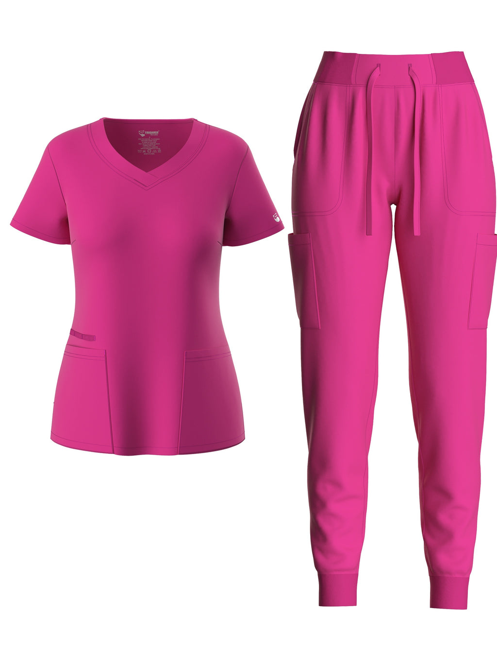 two-piece Elegant Two-Piece Scrub Set for Women: Short Sleeve V Neck Top & Drawstring Pants