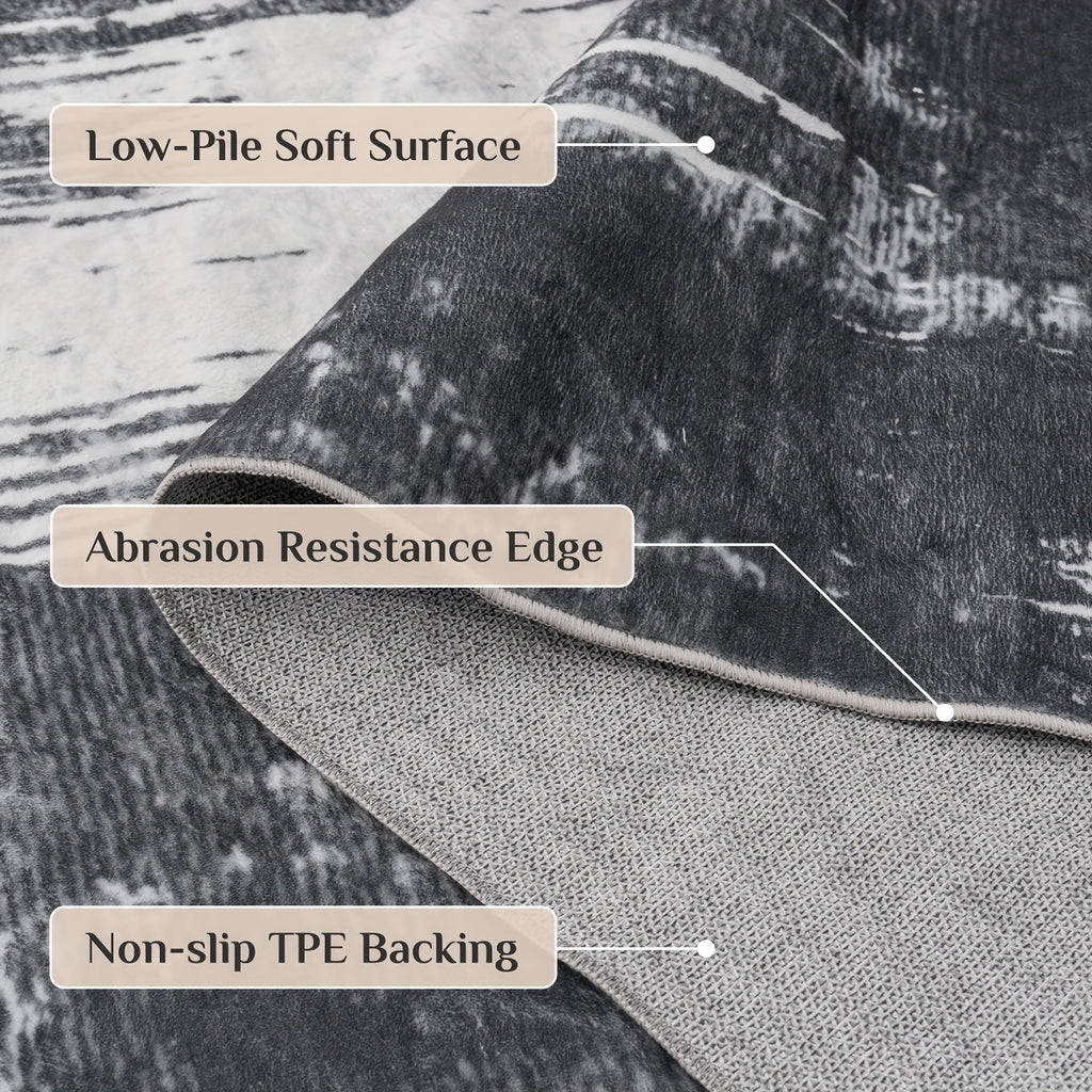 1 pc Machine Washable Rugs 8'x10' Abstract Washable Area Rugs for Living Room Non-Slip Rugs Bedroom Modern Braided Rugs Bohemian Rugs Soft Rugs Kitchen Dining Room Rugs Home Décor Office Rugs Black (Black)