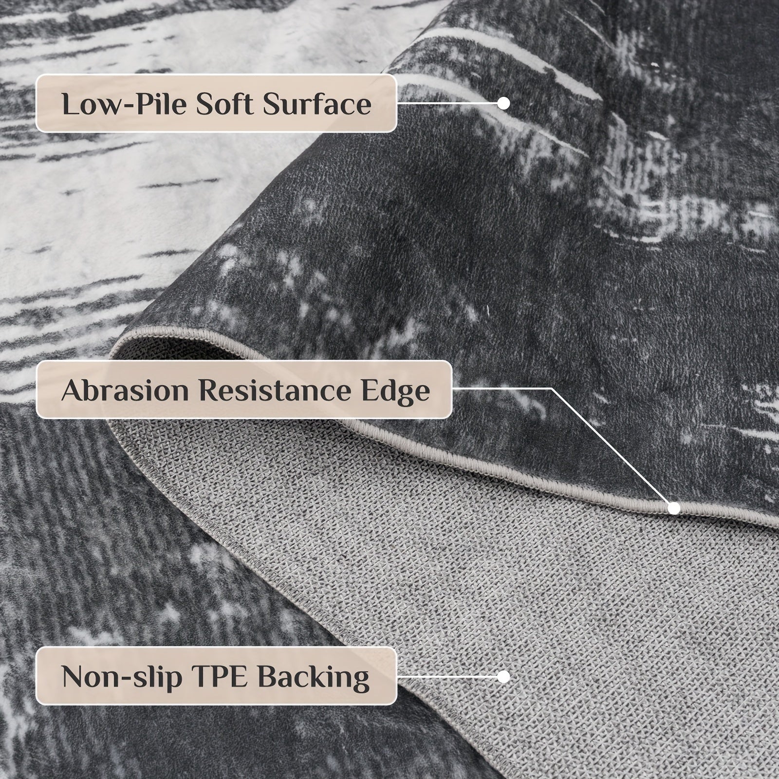 1 pc Machine Washable Rugs 8'x10' Abstract Washable Area Rugs for Living Room Non-Slip Rugs Bedroom Modern Braided Rugs Bohemian Rugs Soft Rugs Kitchen Dining Room Rugs Home Décor Office Rugs Black (Black)