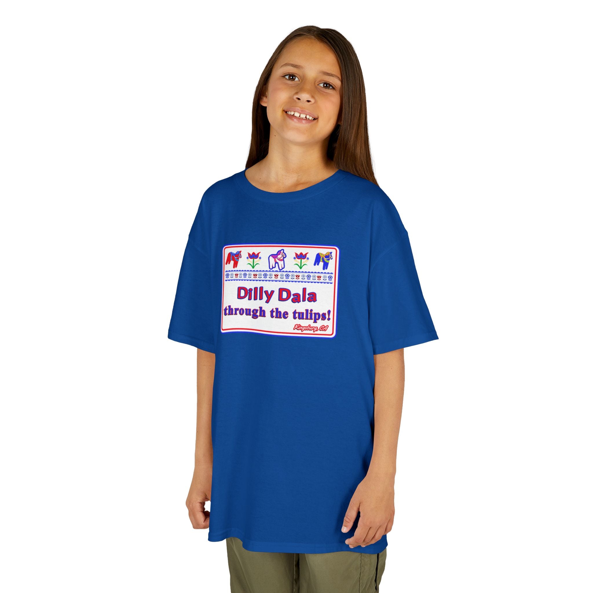 Kids Tee — "Dilly Dalla Through the Tulips" Colorful Tulip Kids Shirt