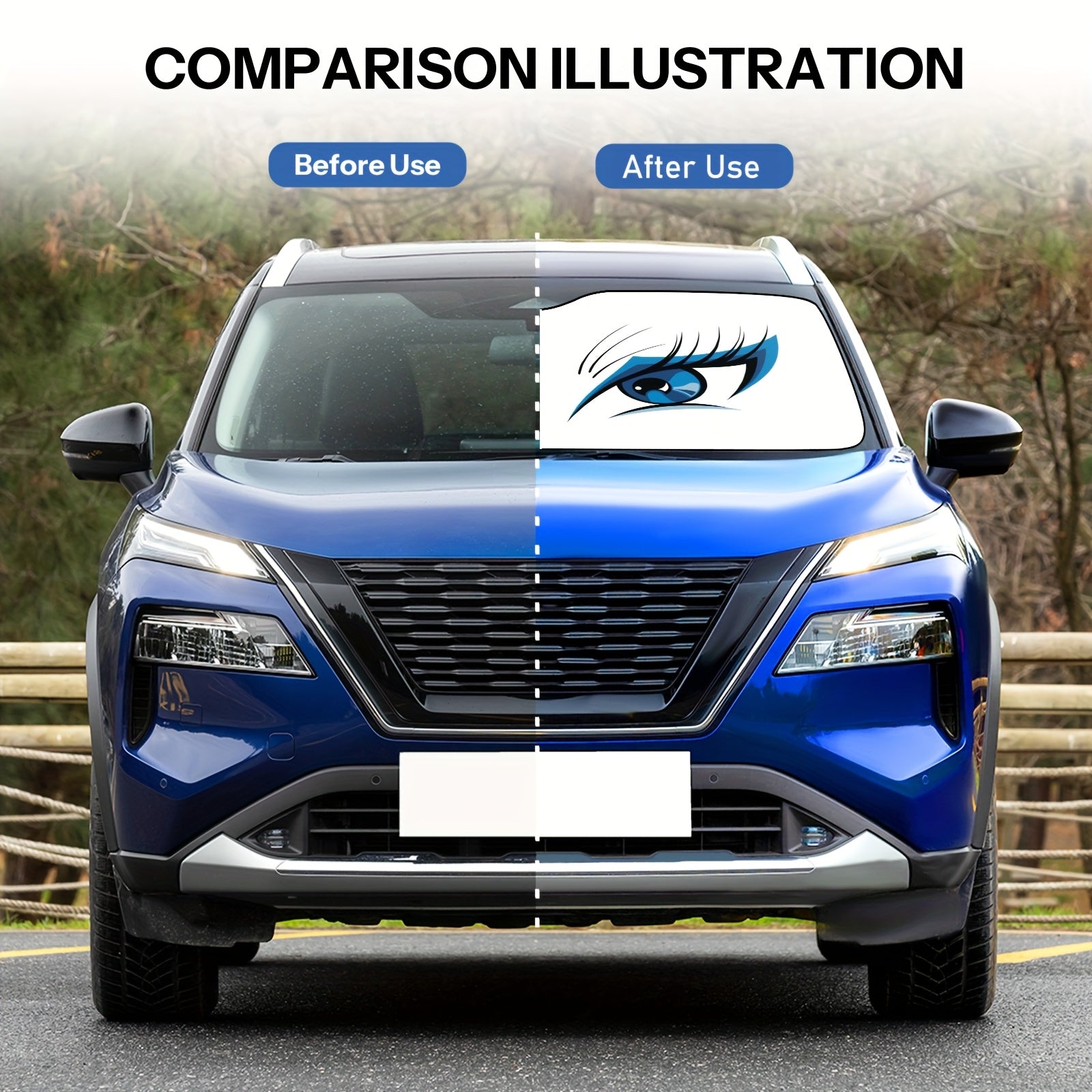 Sun Protection, 1pc Eye-Pattern Windshield Sunshade for Car, Foldable, Easy to Install, Universal, UV Protection And Heat Dissipation, Automotive-Interior Accessories