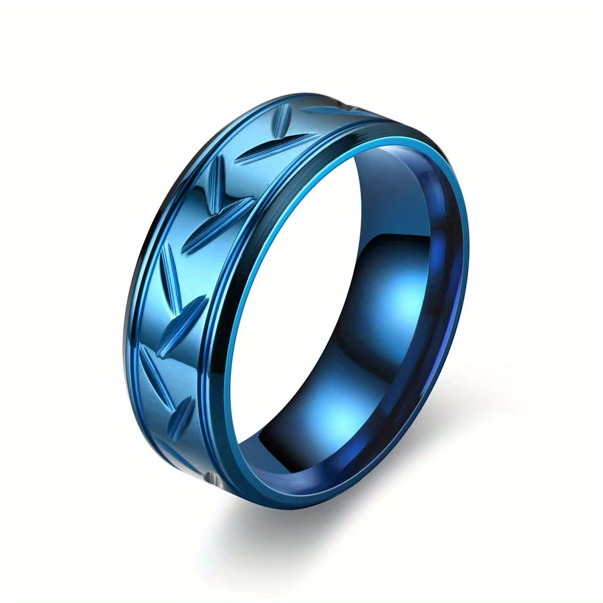 1pc 8MM Luxury High Quality Black Titanium Steel Ring Fashion Simple Men's Black Stainless Steel Wire Groove Tire Ring Artificial Jewelry Lover Gift