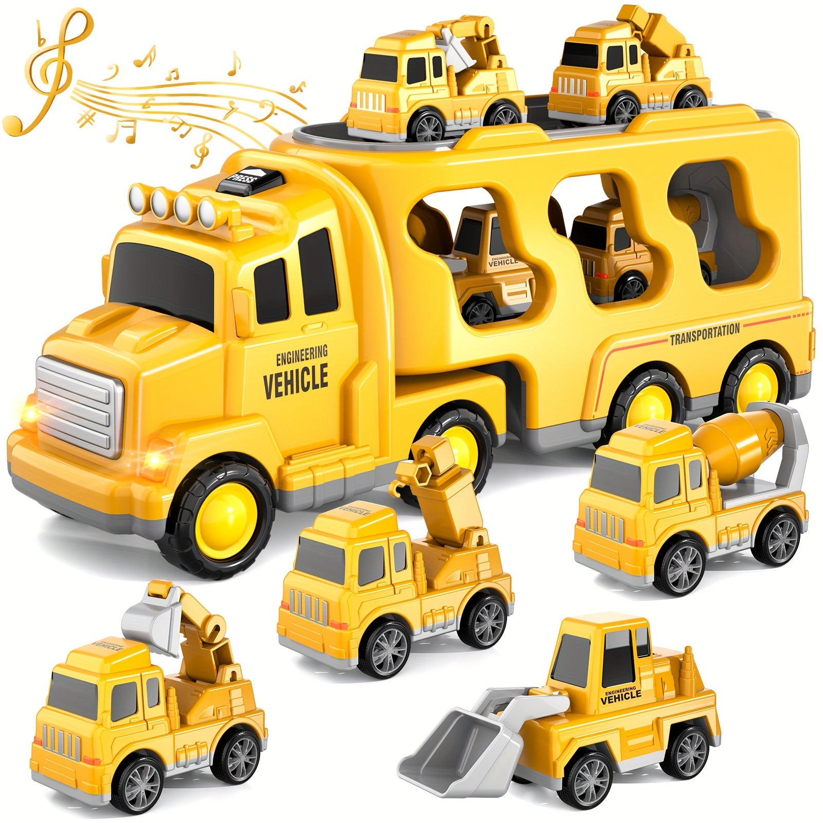 Kids Car Toys, 7 In 1 Construction Car Trucks Playset With Play Mat & Accessories, Birthday Halloween Christmas Gifts For Kids Boys Girls