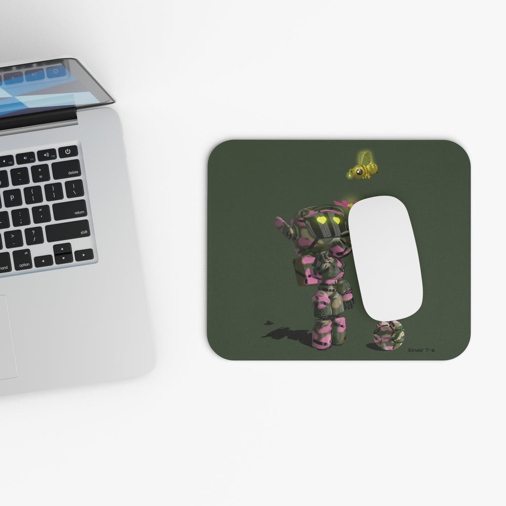 Green Gamer Mouse Pad with Cute Camouflage Robot & Bee