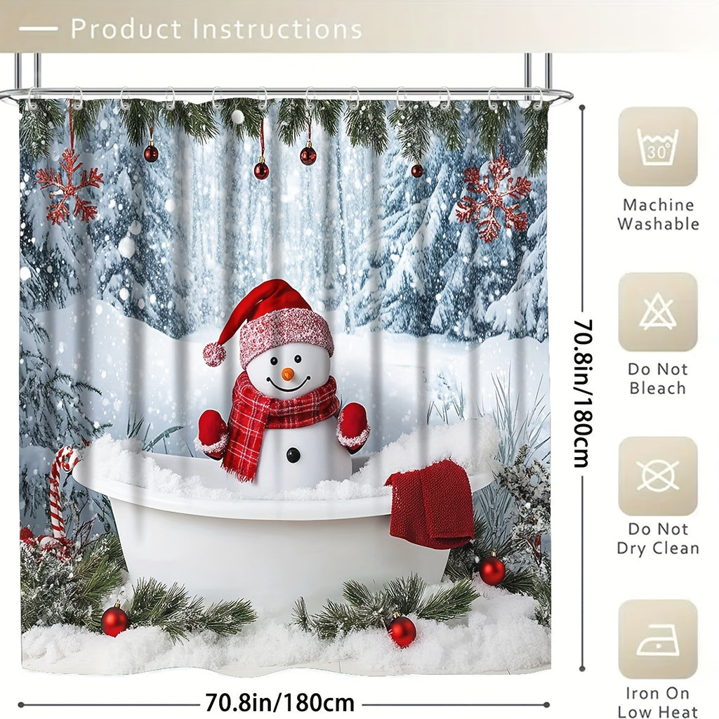 4pcs Christmas Shower Shower Curtain - Waterproof Curtain Set With Non-Slip Rugs, Toilet U-Shape Mat, Toilet Seat Cover, Machine Washable Bathroom Decoration Curtain Set With 12 Hook, Christmas Theme Bathroom Accessories