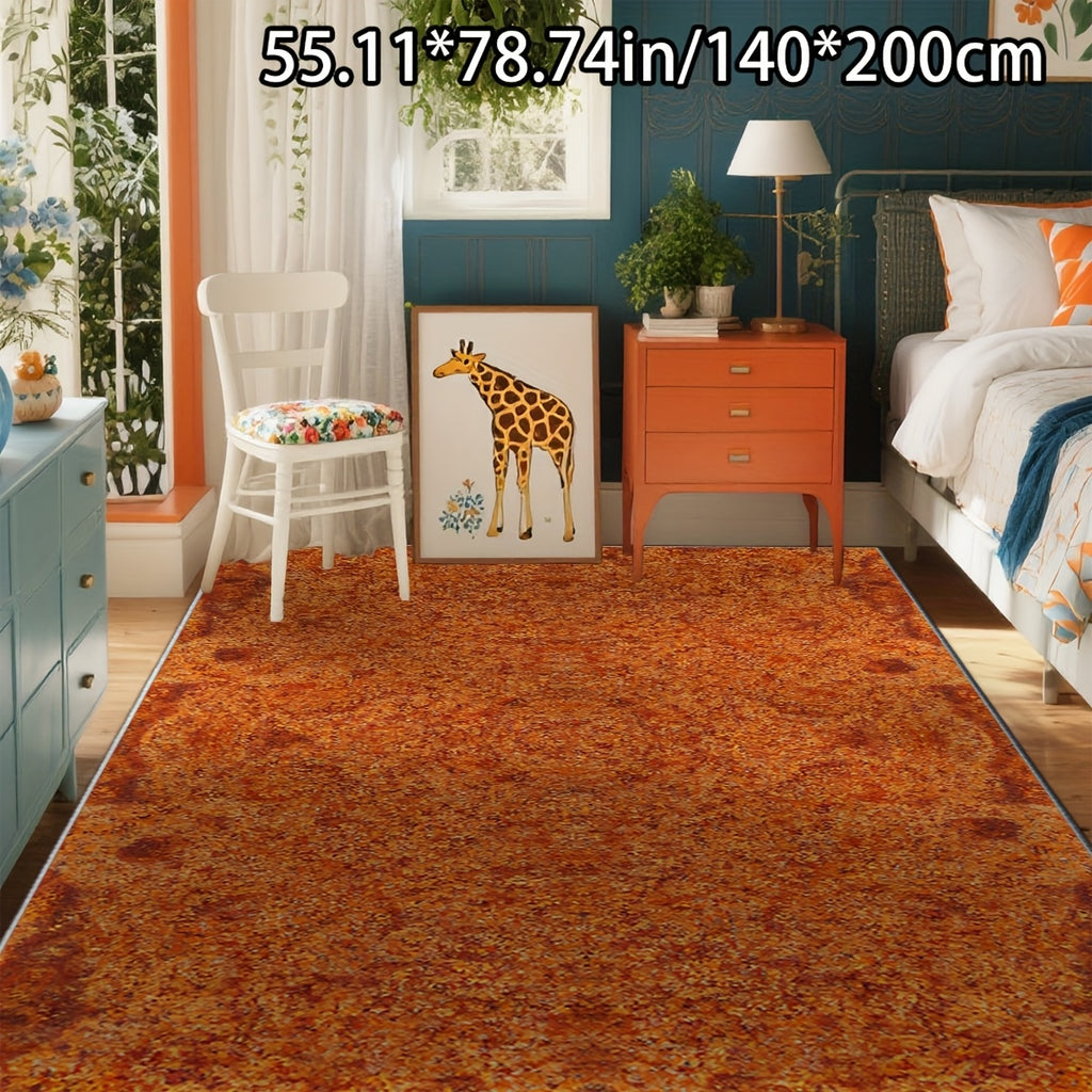 Large Rectangular Mat - Soft Plush Imitation Cashmere Texture, Rust Orange & Brown, Machine Washable with Rubber Backing, Easy to Clean, Durable Floor Mat for Bedroom, Living Room, Dining, Study - Luxury Home Decor Mat, Indoo