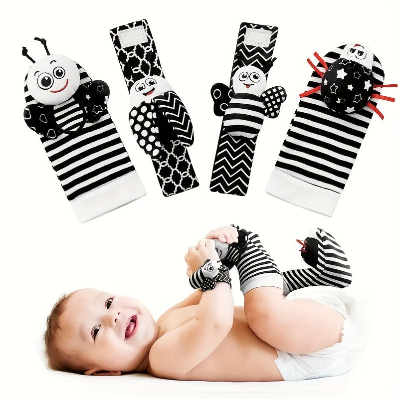 4pcs Baby Rattles Toys for 0-12 Month, Infant Girl Boy Toys for Babies 3-6 Months, Newborn Hand & Foot Toys for 0 to 9 Months, Baby Shower Gifts Set with Wrist Rattle Socks