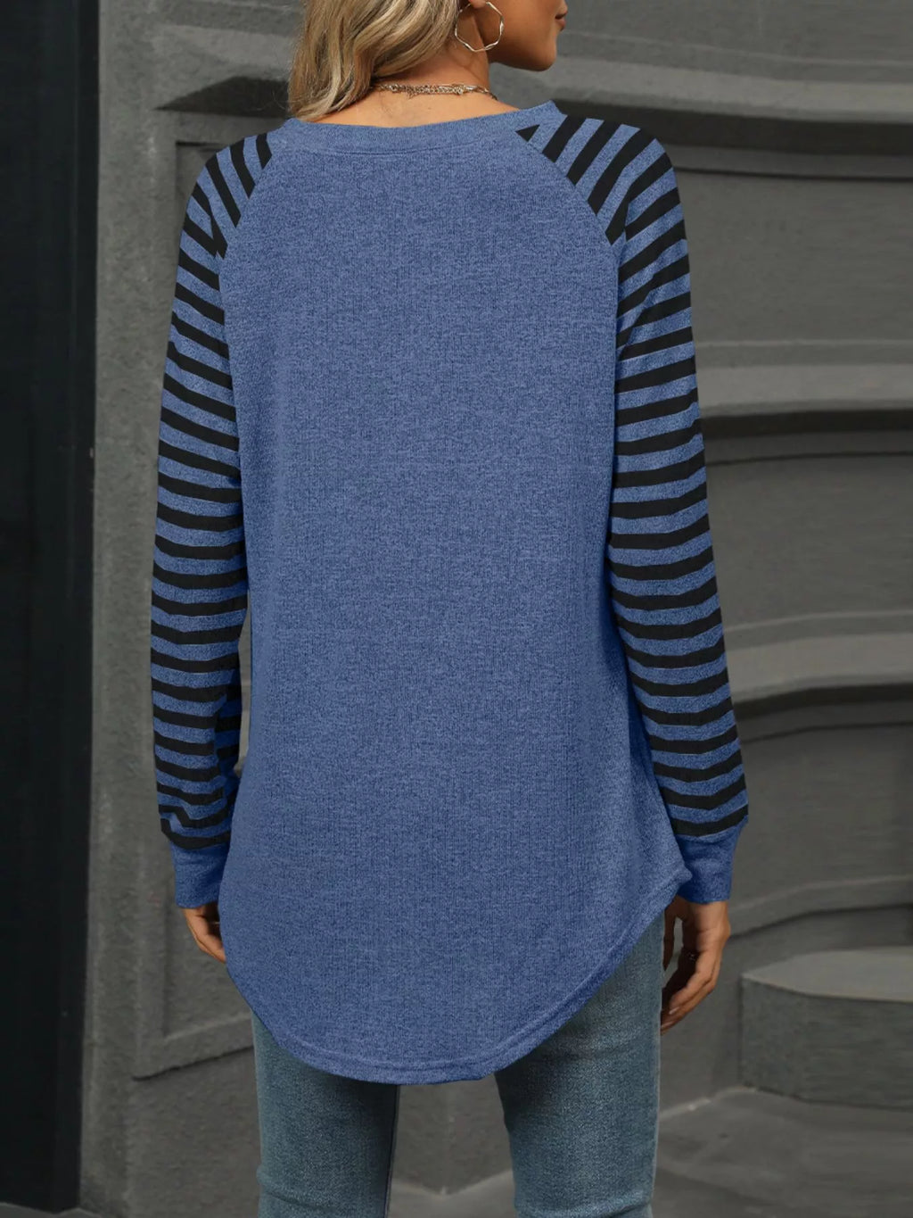 Striped Round Neck Raglan Sleeve T Shirt
