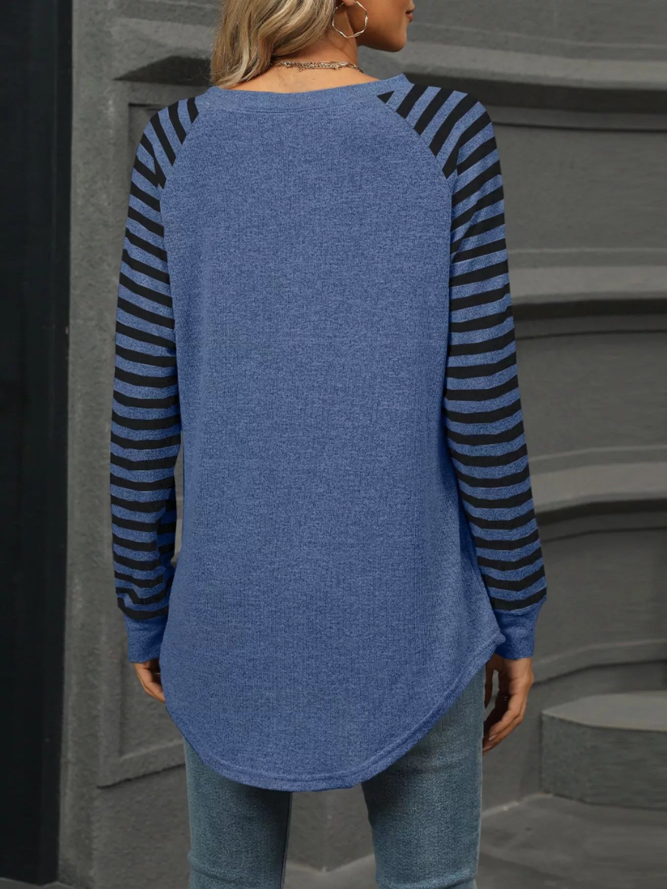 Striped Round Neck Raglan Sleeve T Shirt