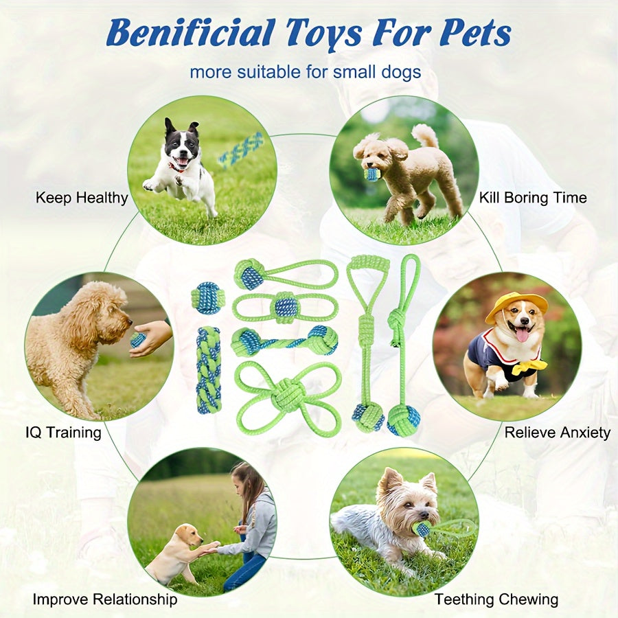 8pcs Dog Rope Knot Training Set - Durable Synthetic Fiber Chew Toys for Teeth Cleaning & Interactive Play, Colorful Outdoor Dog Training Essentials with Tug-of-War Ropes & Balls