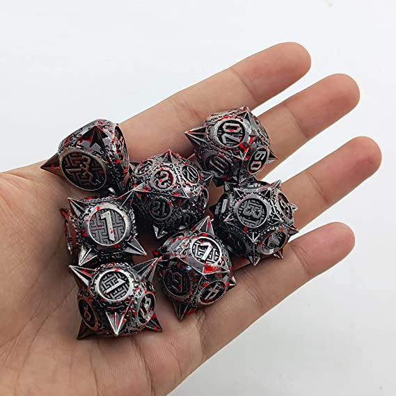Sharp Metal Meteor Dice Set - Large & Bold Gaming Dice for Dungeons & Dragons - Solid, Weighted, and Aesthetically Pleasing - Complete with D20, D12, D10, D8, D6, D4