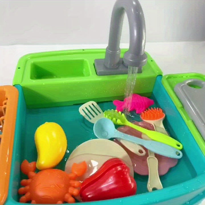 Play Kitchen Sink Toys, Blue Electric Dishwasher Playing Toy with Running Water, Play Food & Tableware Accessories, Kitchen Set Toys, Role Play Sink Set for Toddlers Kids Boys Girls