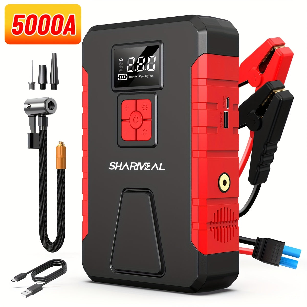 SHARMEAL 4500A Peak Automotive Jump Starter & 150PSI Tire Inflator, Air Compressor Car Jump Starter,