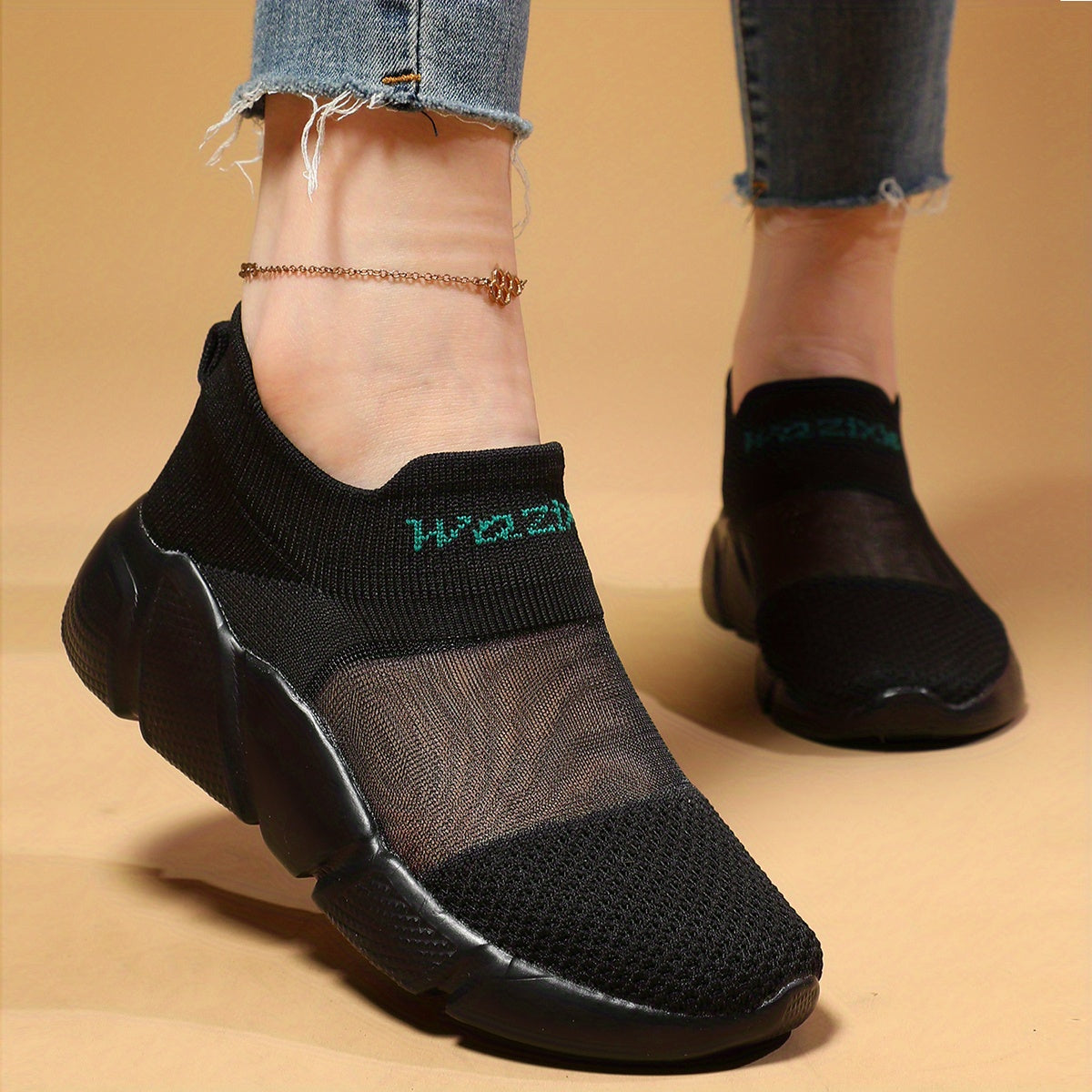 Women's Mesh Sports Shoes, Comfort Knit Low Top Running Shoes, Casual Breathable Walking Slip-On Shoes