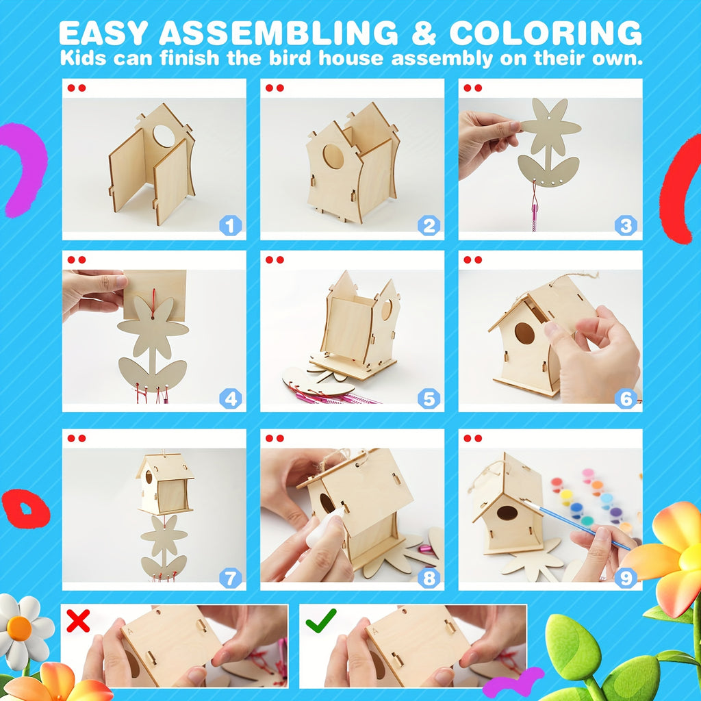 Bird House Crafts, DIY Birdhouse Kit For Children To Builld, Painting Puzzle Wooden Assembly, Art Craft Wooden Toys Craft Projects With Pain & Brushes For Kids Ages 5-8 8-12, Halloween Christmas Gifts