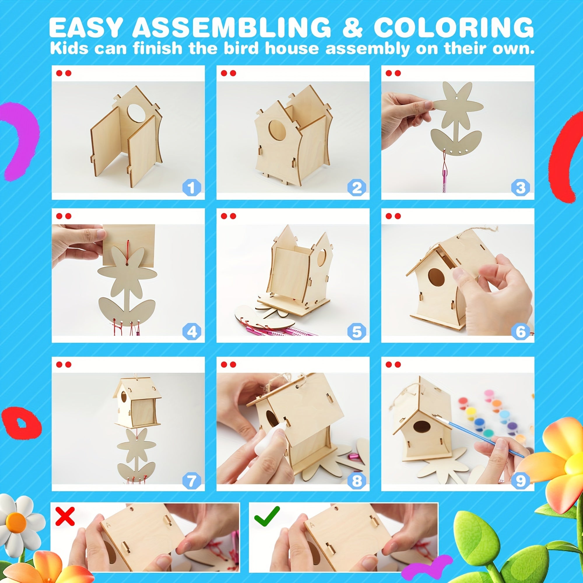 Bird House Crafts, DIY Birdhouse Kit For Children To Builld, Painting Puzzle Wooden Assembly, Art Craft Wooden Toys Craft Projects With Pain & Brushes For Kids Ages 5-8 8-12, Halloween Christmas Gifts