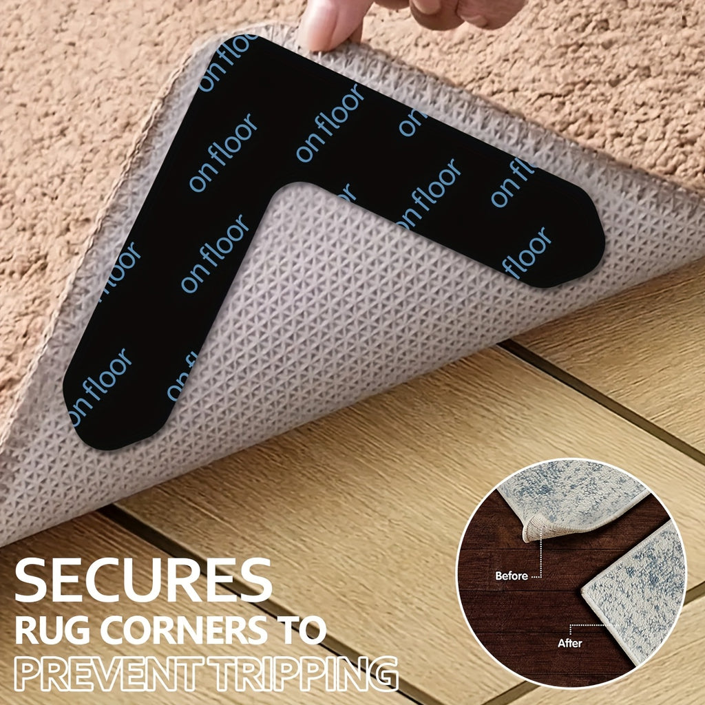 Rug Tape Hardwood Floor No Damage, Reusable Washable Grippers for Rugs, Carpet Tape for Area Rugs, Non-Slip Area Keeps Your Rug in Place and Makes Corners Flat for Corners