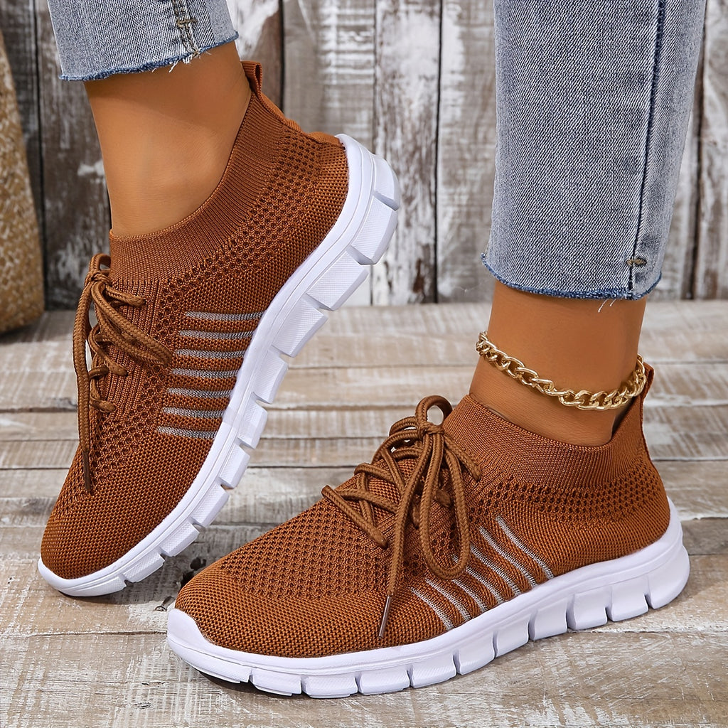 Women's Knitted Sports Shoes, Breathable & Lightweight Low Top Running Sneakers, Casual Outdoor Gym Jogging Trainers Plus Size
