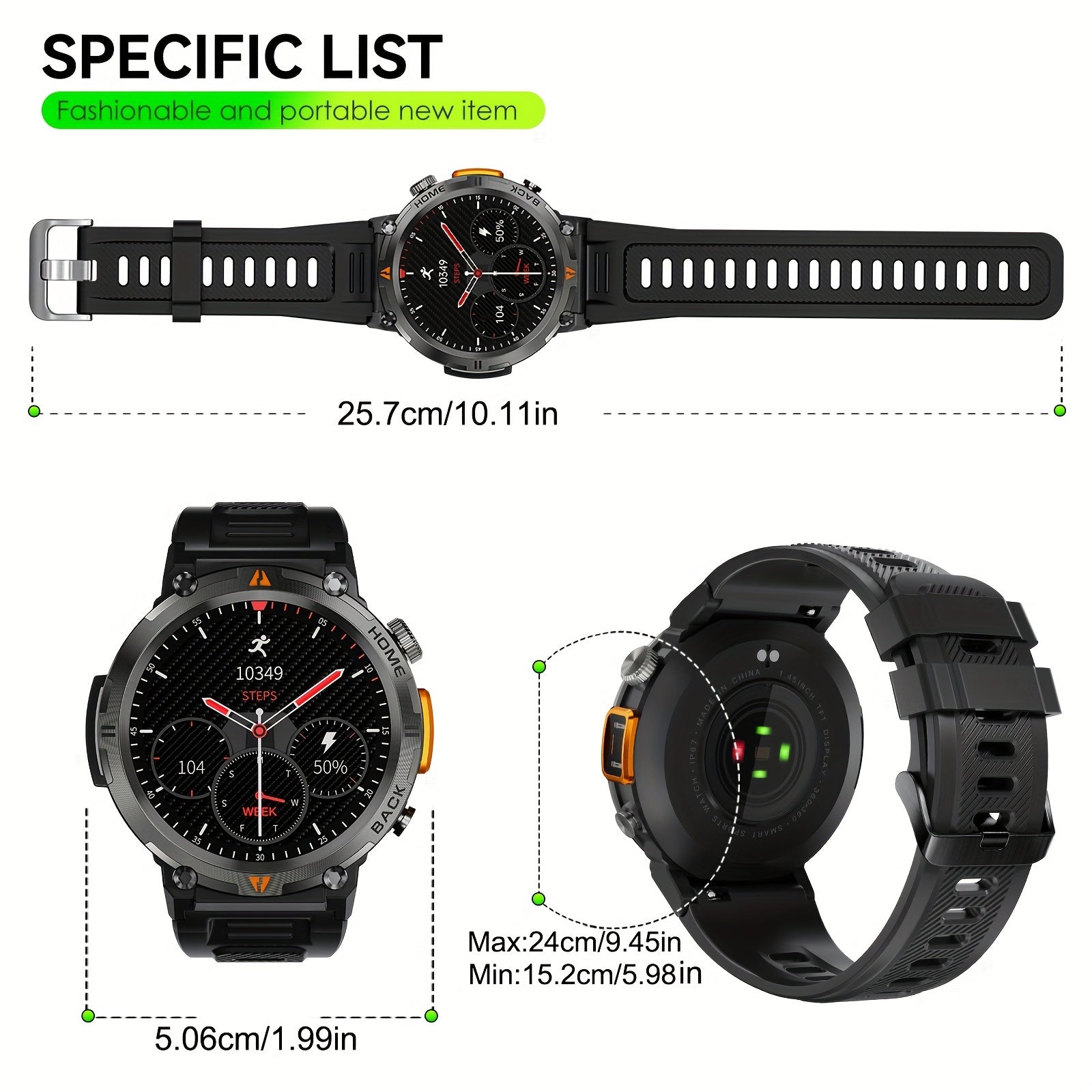 EIGIIS Men'S Outdoor Sports Watch with IPX8 (3ATM) Flashlight,