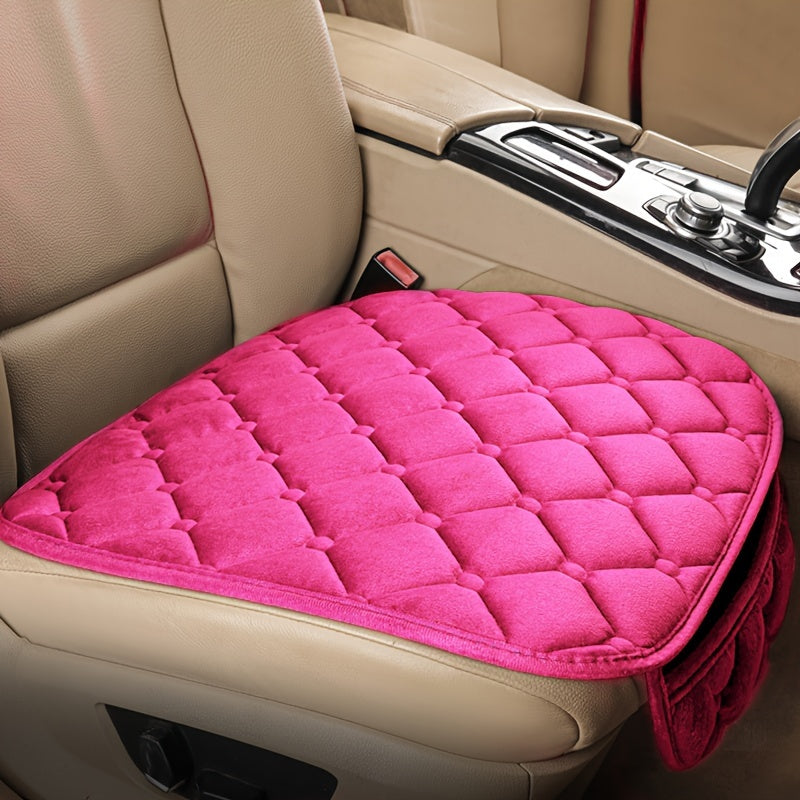 Diamond Pattern Plush Car Seat Cover Set - Universal Fit Warm Winter Automotive Seat Cushions, 3-Piece Vehicle Seat Pad Kit with Secure Buckle System for Car Interior Accessories