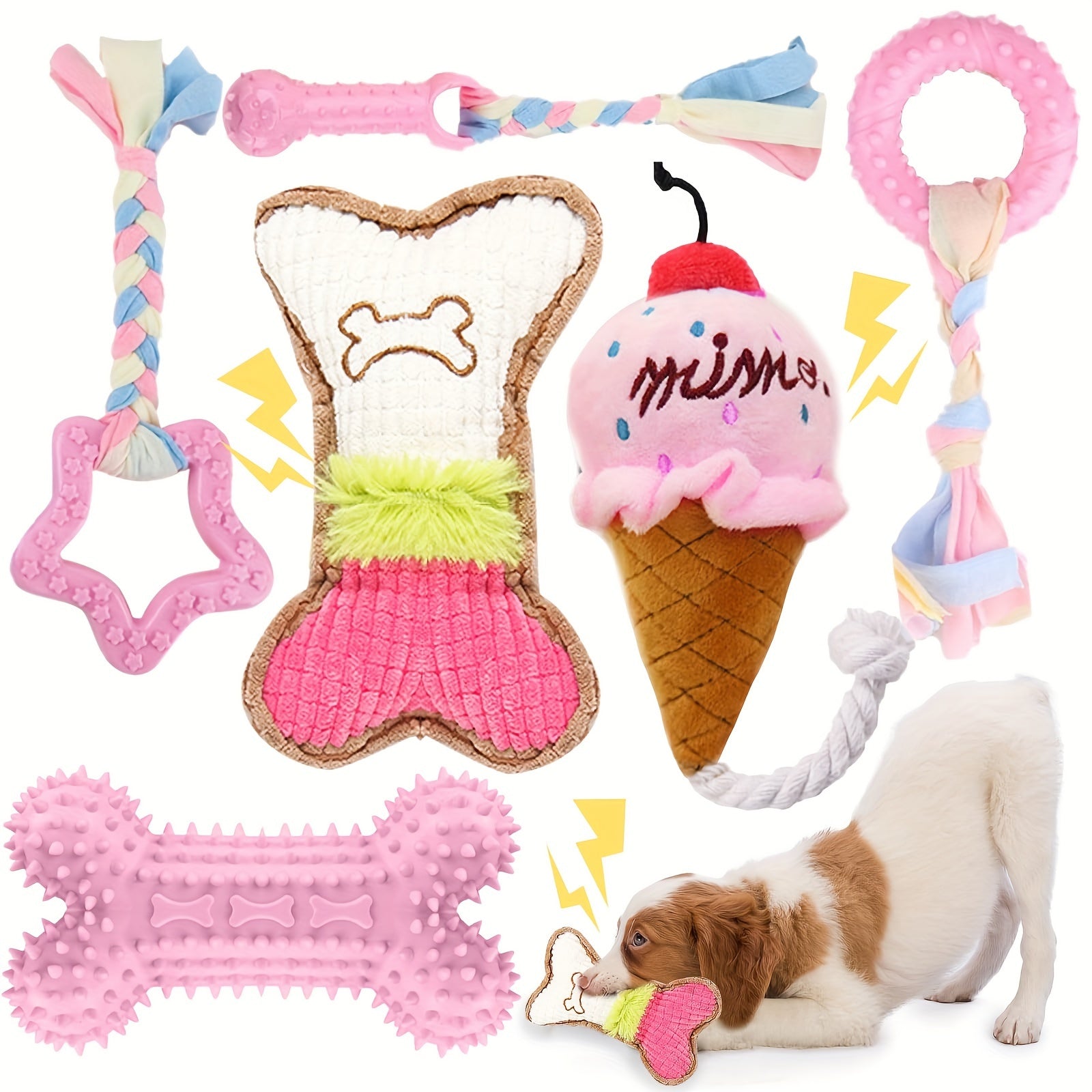 6pcs Puppy Teething Toys for Small Dogs - Cute Soft Rubber Chew Set with Rope, Interactive Bone Toys for Dental Health & Play