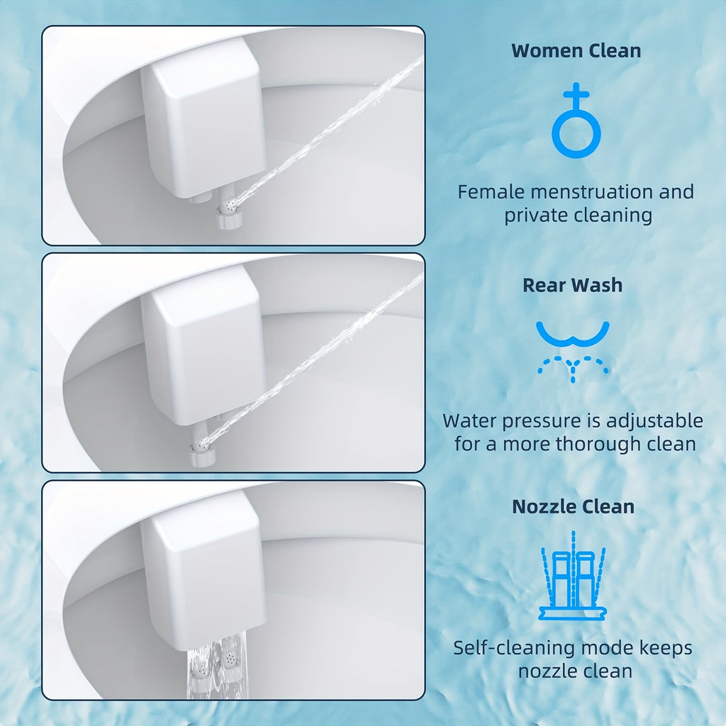 1pc Bidet Attachment For Toilet, Toilet Seat Bidet, Dual Self-Cleaning And Retractable Nozzle, Pressure Control, Non-Electric Attachment For Rear Washing And Sanitizing, Cold Water (Blue)