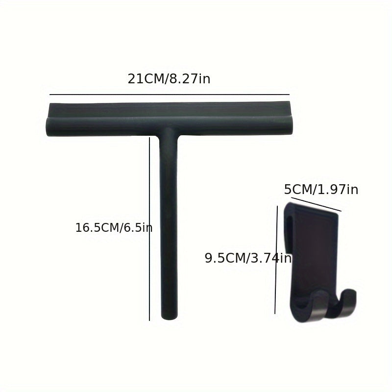1pc Heavy-Duty Handheld Shower Squeegee - 8.27" Silicone Blade for Streak-Free Cleaning, Ideal for Windows, Glass Doors & Car Windshields, with Convenient Suction Hook, Durable & Non-Slip, Black