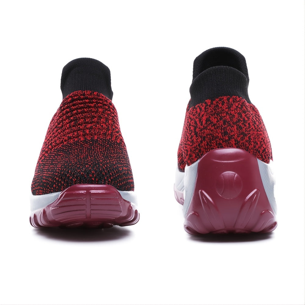 Women'S Air Cushion Sole Sneakers, Lightweight Knit Slip on Shoes, Breathable Running Shoes