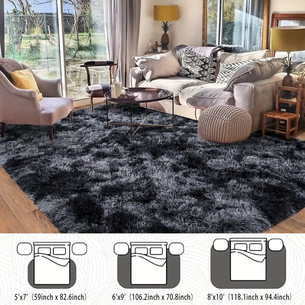Large Area Rugs For Living Room, Tie-Dyed Shaggy Rug Fluffy Throw Carpets, Ultra Soft Plush Modern Indoor Fuzzy Rugs For Bedroom Home Decor, Tie Dyed-black Gray