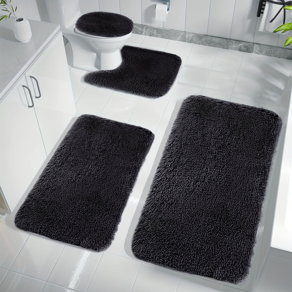 Solid Color Bath Mats 4 Set Bathroom Rugs For 4 Pcs Toilet Mats Universal Soft Comfortable Water Absorption Non-Slip Thick Machine Washable Easier To Dry Dark