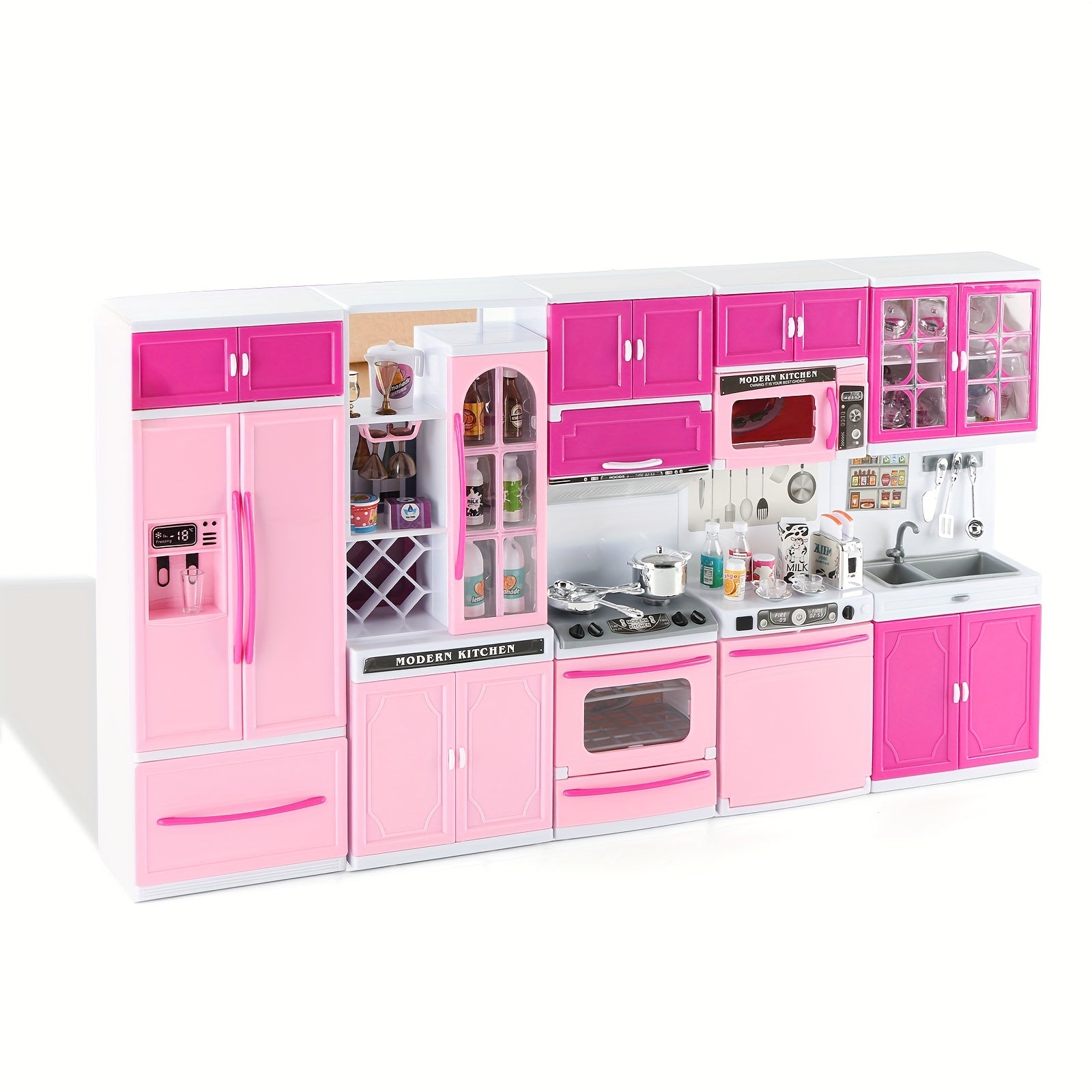 Pink 64 PCS Mini Furniture Sets - Doll Playset Toys With Lights and Sounds